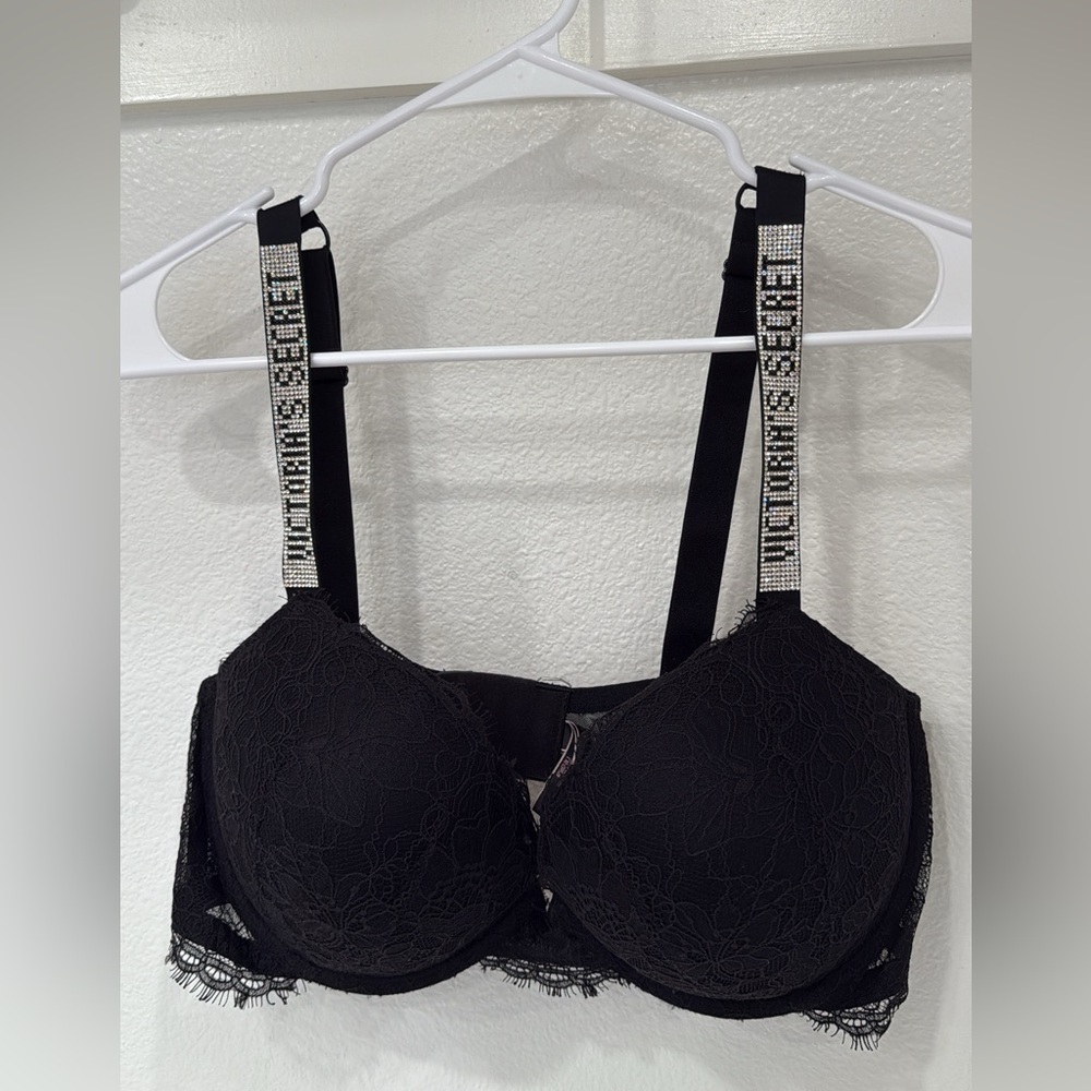 Victoria's Secret Black Lace Bra with Rhinestone Straps